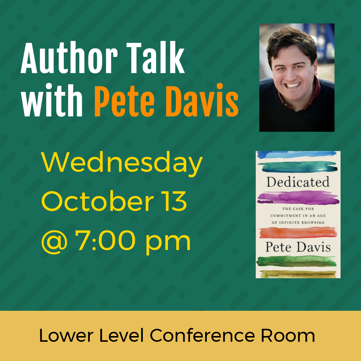 Author Talk with Pete Davis Wednesday October 13 at 7 pm