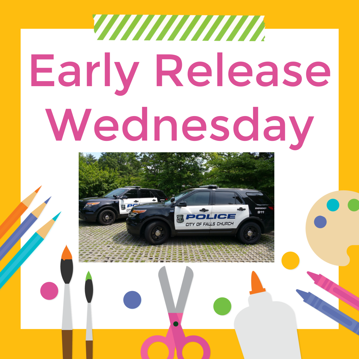 Early Release Wednesday icon with Police vehicles