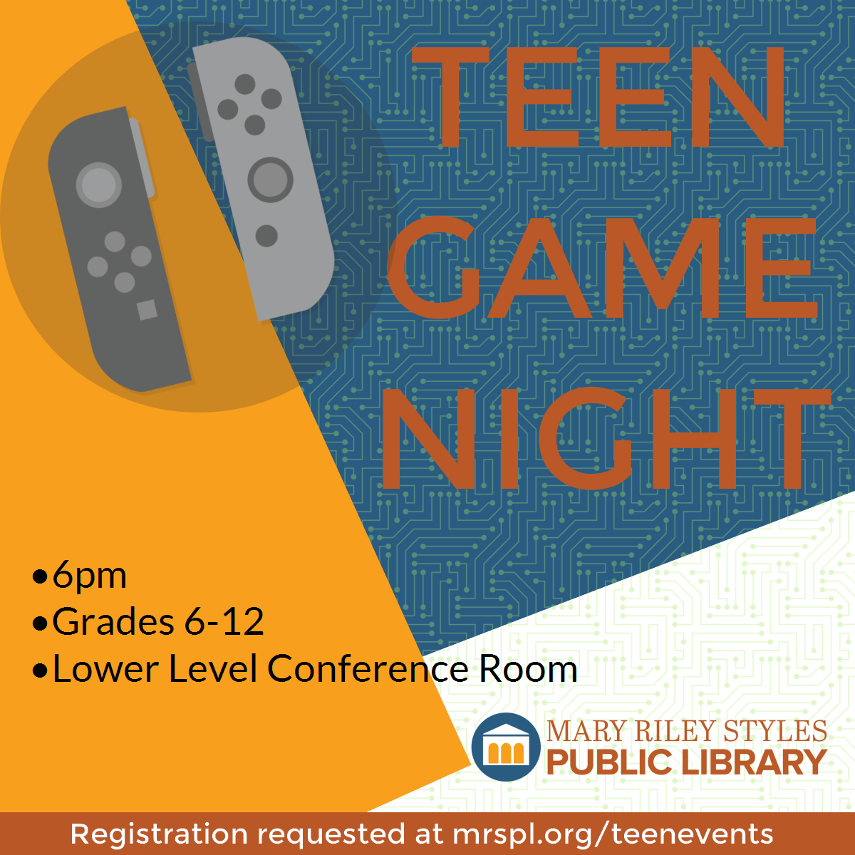 Teen Game Night 6pm Grades 6-12