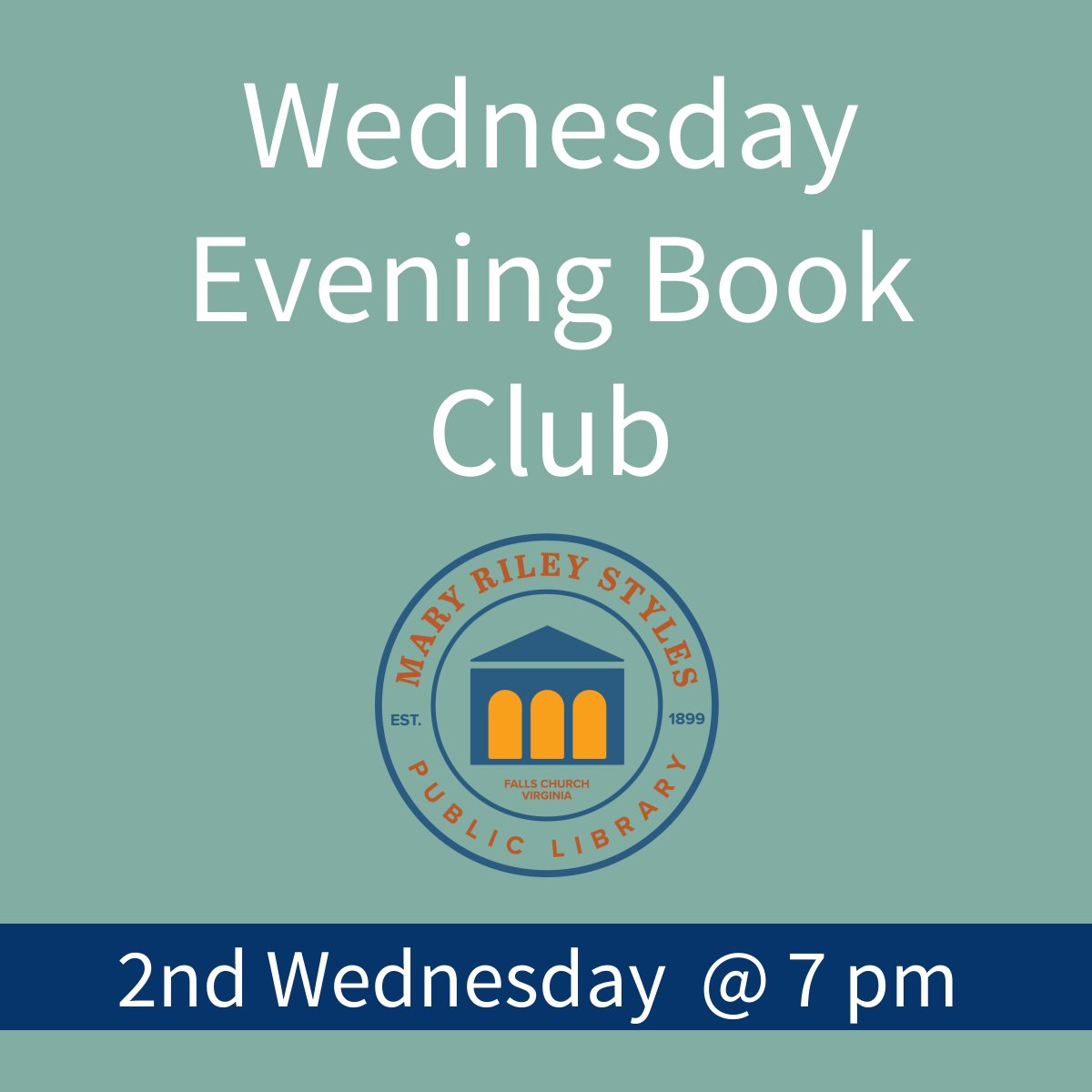 Wednesday Evening Book Club 2nd Wednesday at 7 pm