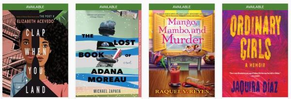 Covers of several Hispanic Heritage Month ebooks and eaudiobooks