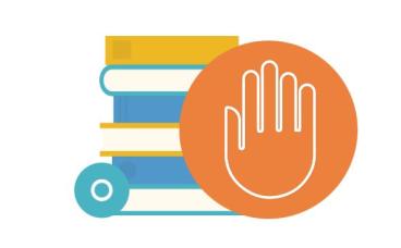 Stack of Books with Hand Indicating Stop