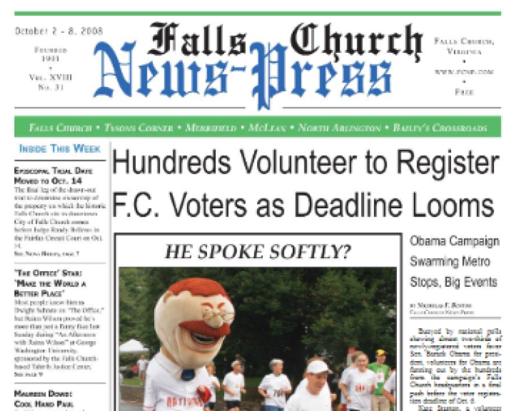 Screen shot of front page of the Falls Church News Press